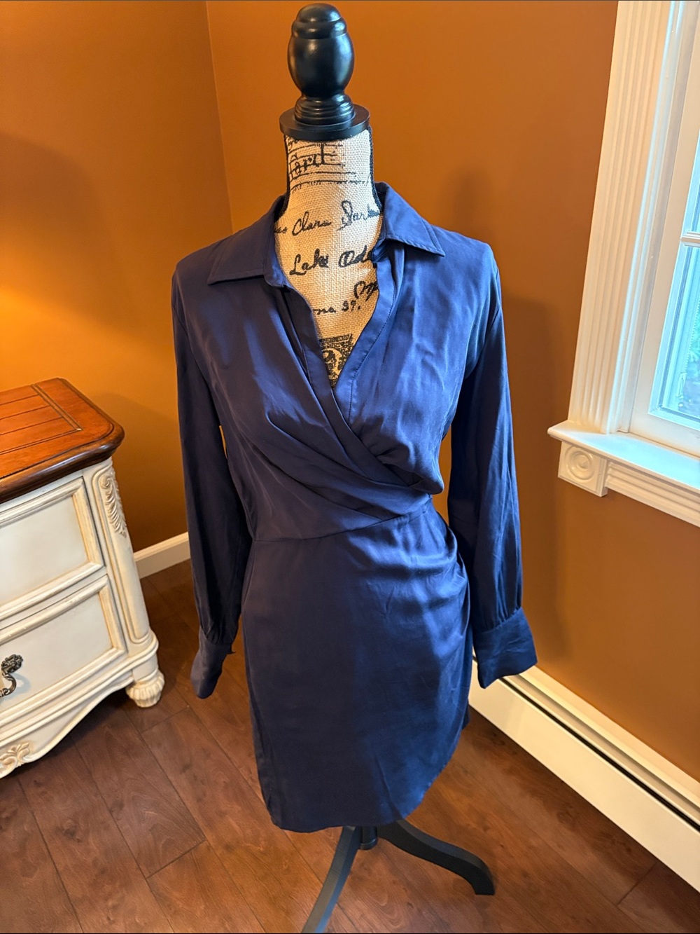 Women's Navy Wrap Shirt Dress